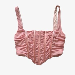White Fox Pink Mesh Corset Crop Top Women’s Size M